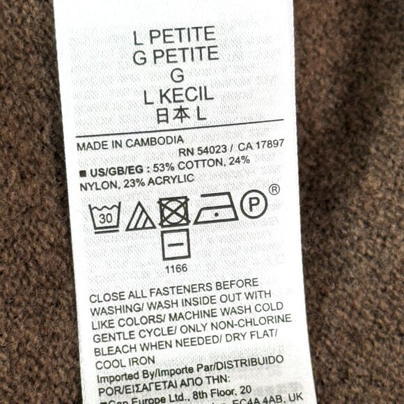 GAP CashSoft Ribbed Button Front Polo Cardigan Sweater Womens L Petite Brown - Picture 7 of 7